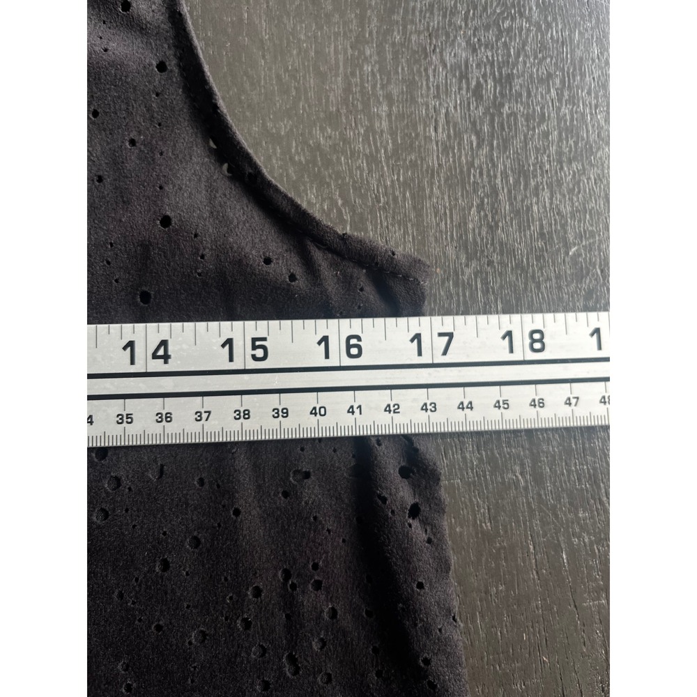 Ripe Black Faux‎ Suede Laser Cut Eyelet Sleeveless Top Crew Neck Boho Tank - Picture 6 of 7